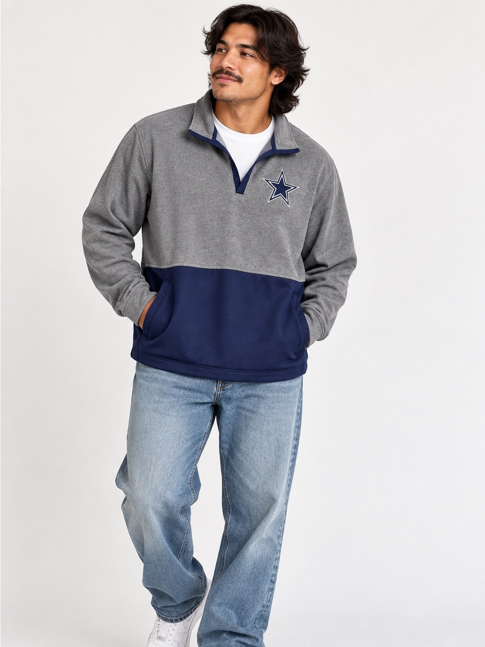 Dallas Cowboys Authentic NFL 2XL Gray Navy Gameday Pullover
